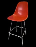 Modernica for Eames fibreglass stool in orange red on a chrome base