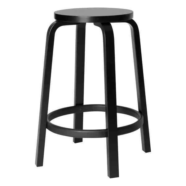Artek bar stool 64 in ebonised birch, three legs and a round seat